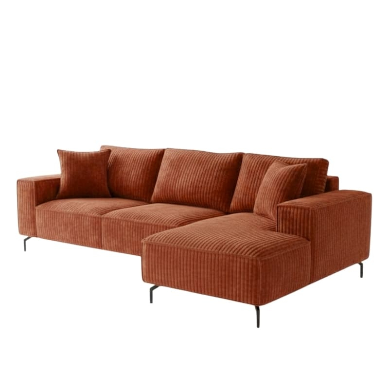 Canapé d'angle velours côtelé doux terracotta retour droit PUEBLO Sofacasa