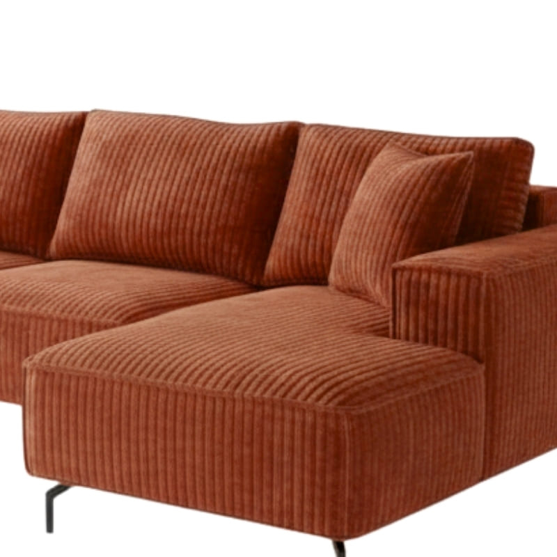 Canapé d'angle velours côtelé doux terracotta retour droit PUEBLO Sofacasa