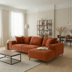 Canapé d'angle velours côtelé doux terracotta retour droit PUEBLO Sofacasa