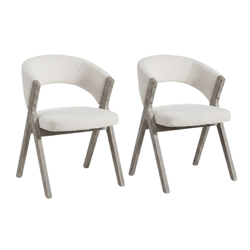 Lot de chaises salle à manger bois et tissu écru accoudoirs KYARA Casita