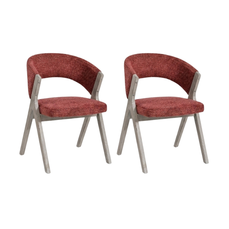Lot de chaises salle à manger bois et tissu rouille accoudoirs KYARA Casita