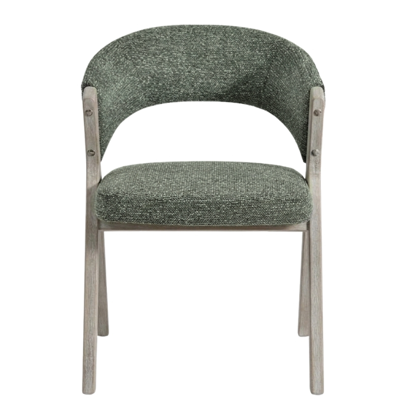 Lot de chaises salle à manger bois et tissu vert accoudoirs KYARA Casita