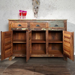 Buffet bois recyclé multicolore JAKARTA 125cm 3 portes