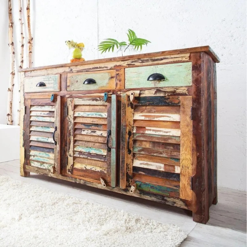 Buffet bois recyclé multicolore JAKARTA 125cm 3 portes