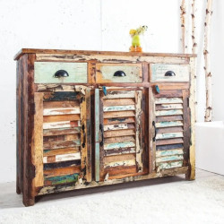 Buffet bois recyclé multicolore JAKARTA 125cm 3 portes