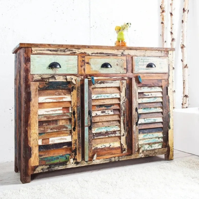 Buffet bois recyclé multicolore JAKARTA 125cm 3 portes