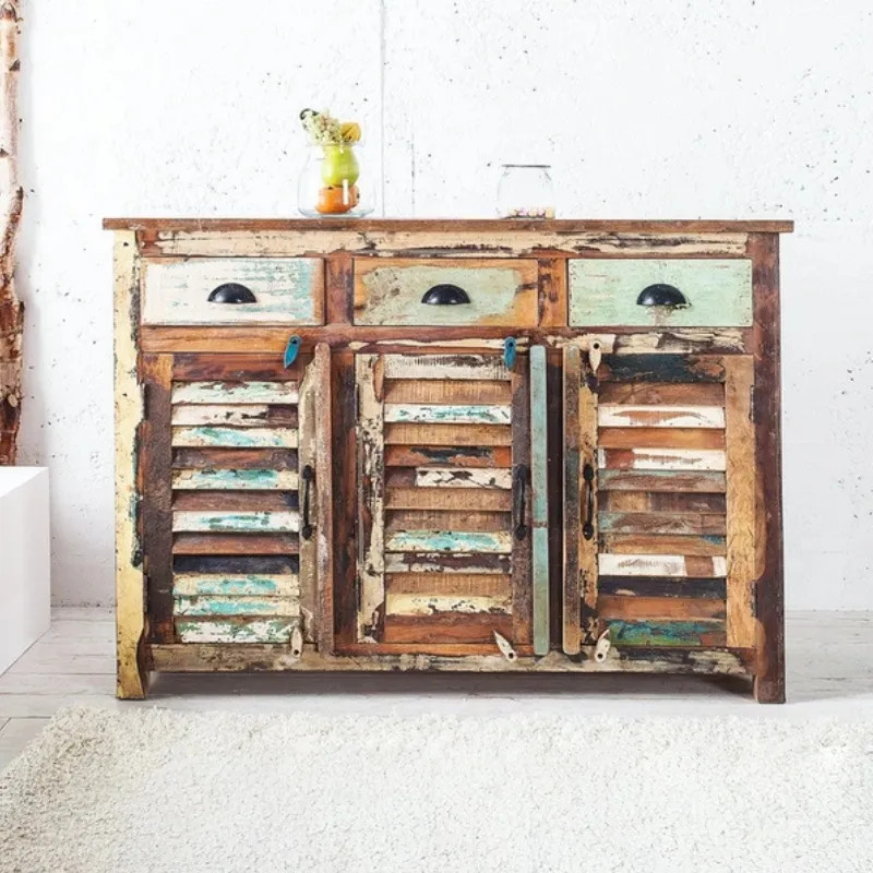 Buffet bois recyclé multicolore JAKARTA 125cm 3 portes