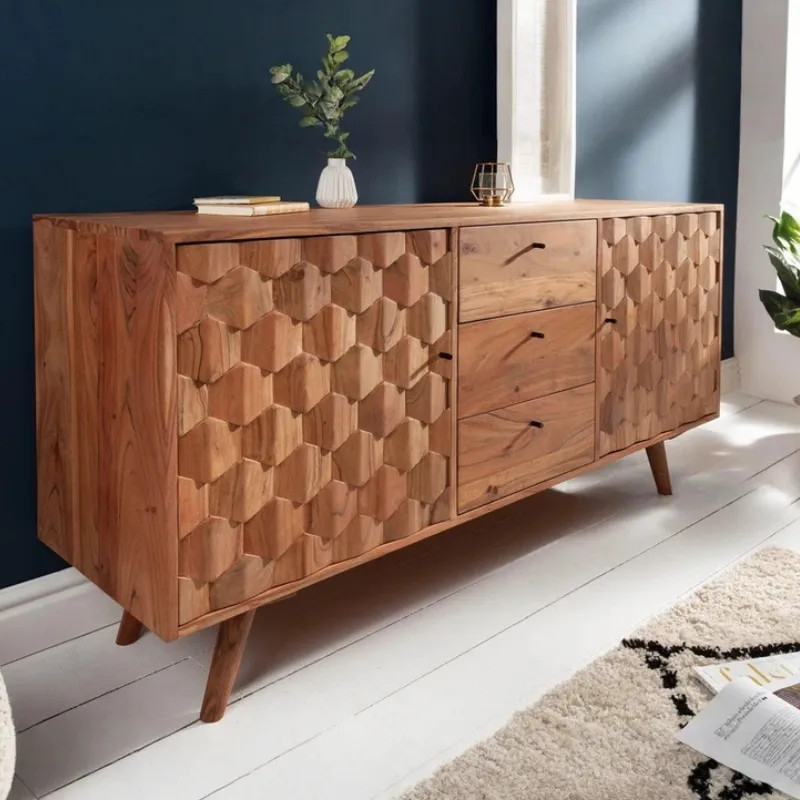 Buffet acacia massif 3 tiroirs MYSTIC LIVING 145cm