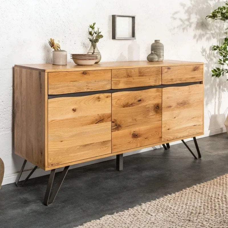 Buffet chêne naturel et métal LIVING EDGE 160cm 3 portes