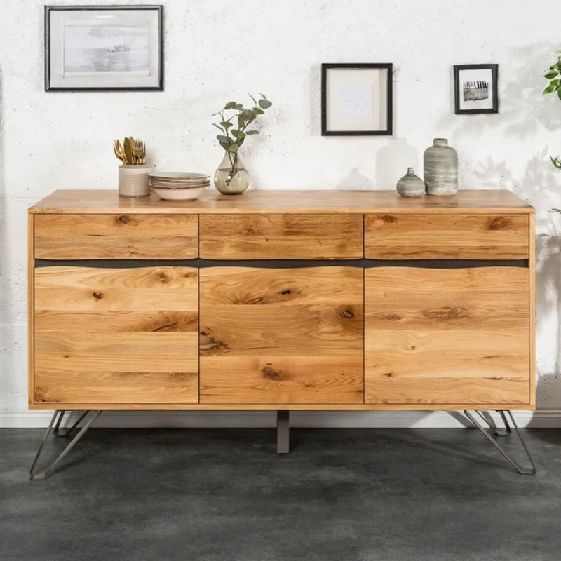Buffet chêne naturel et métal LIVING EDGE 160cm 3 portes