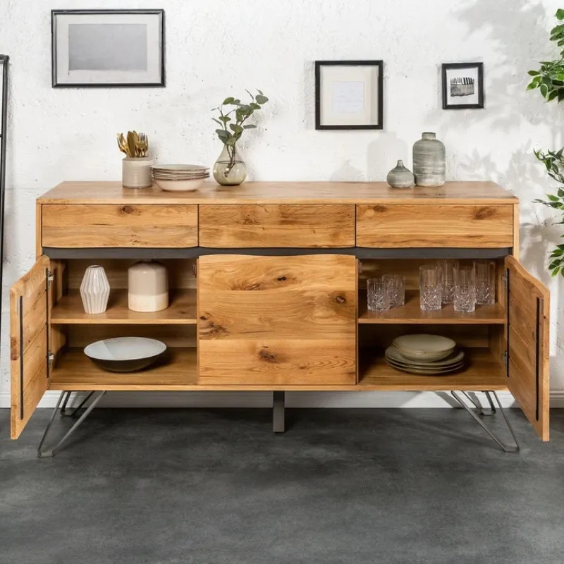 Buffet chêne naturel et métal LIVING EDGE 160cm 3 portes