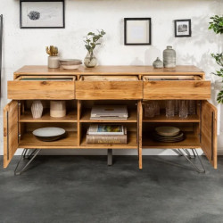 Buffet chêne naturel et métal LIVING EDGE 160cm 3 portes