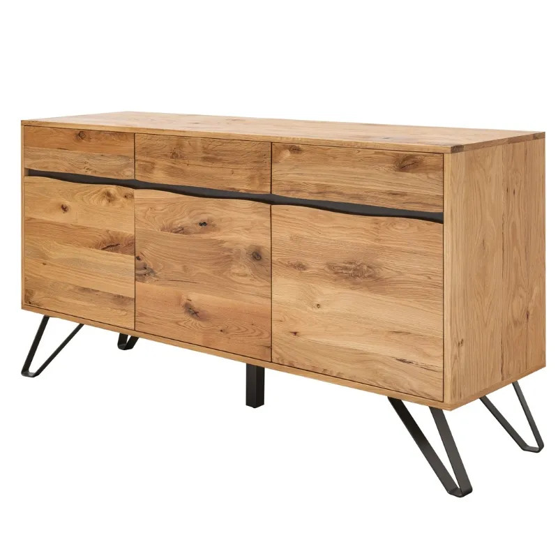 Buffet chêne naturel et métal LIVING EDGE 160cm 3 portes