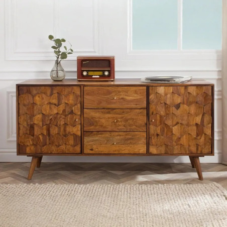 Buffet palissandre massif 3 tiroirs MYSTIC LIVING 145cm