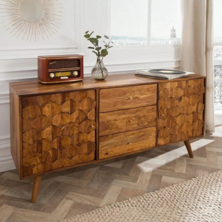 Buffet palissandre massif 3 tiroirs MYSTIC LIVING 145cm