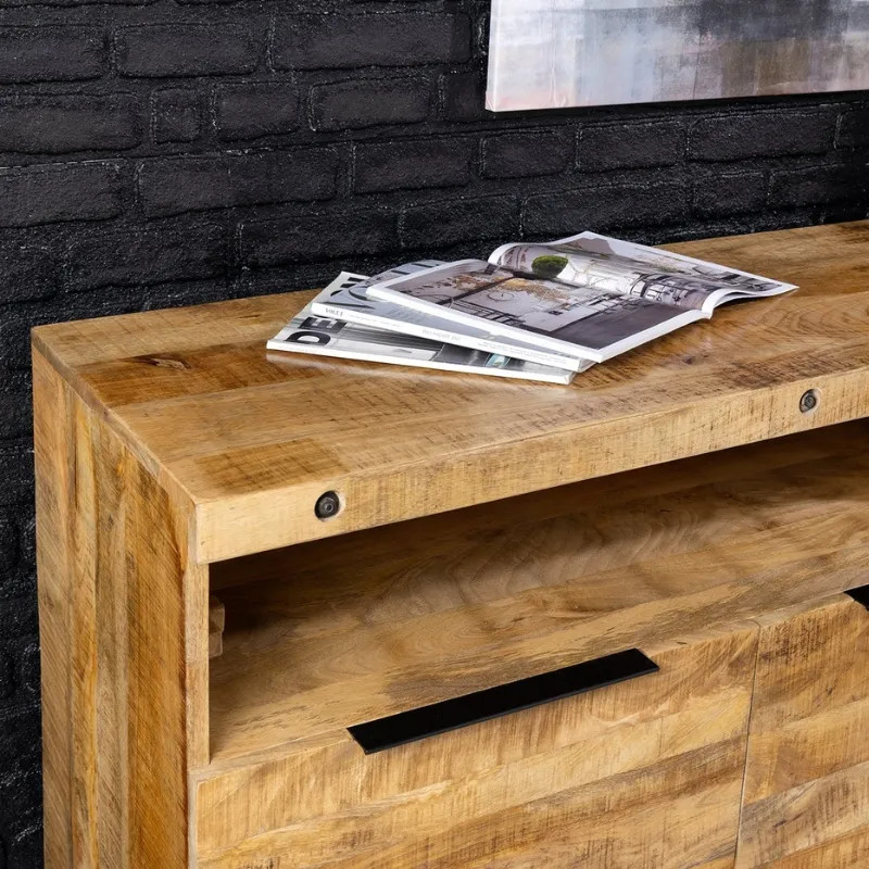 Buffet manguier massif IRON CRAFT 175cm avec étagère à vin