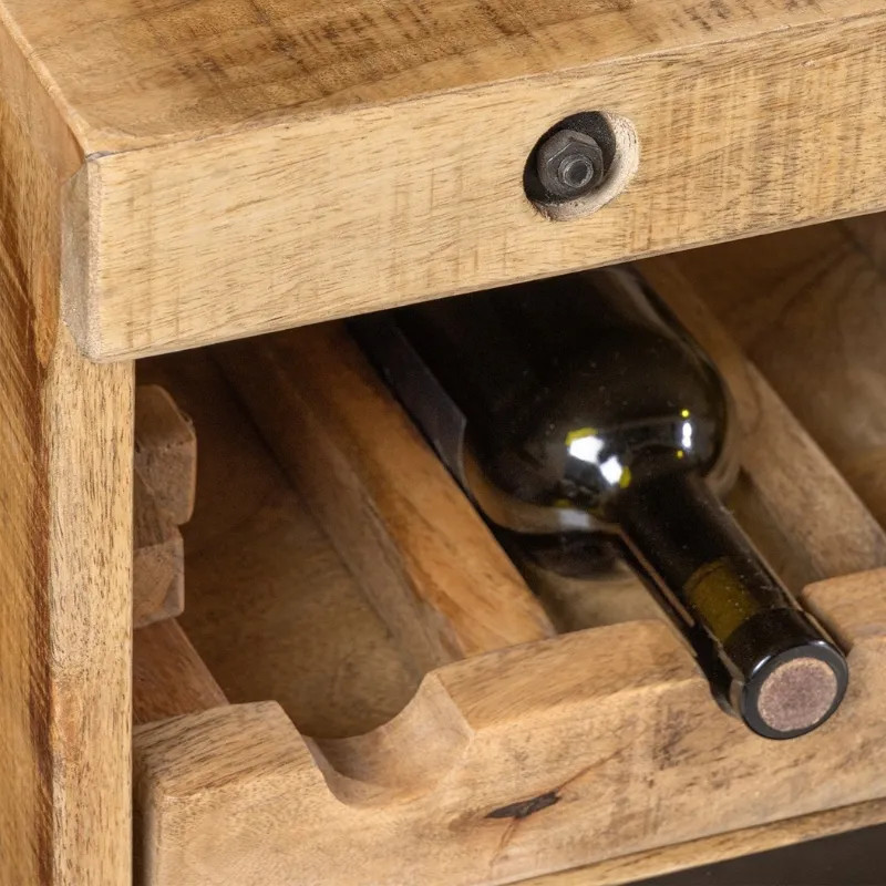 Buffet manguier massif IRON CRAFT 175cm avec étagère à vin