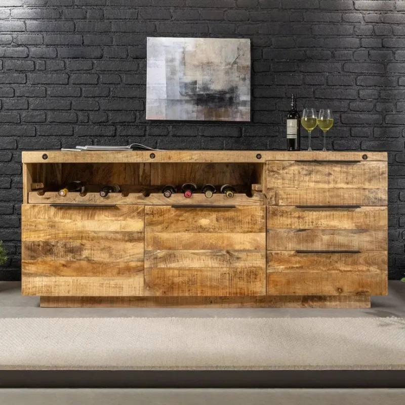 Buffet manguier massif IRON CRAFT 175cm avec étagère à vin