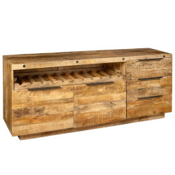 Buffet manguier massif IRON CRAFT 175cm avec étagère à vin