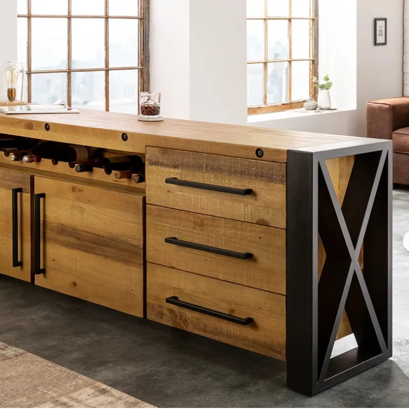Buffet industriel pin et métal THOR 195cm