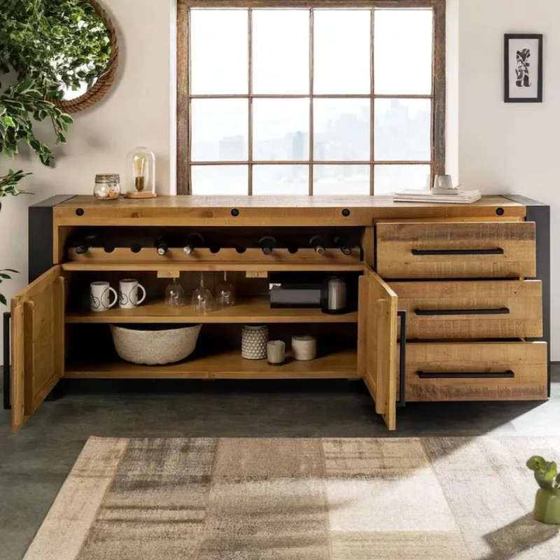 Buffet industriel pin et métal THOR 195cm