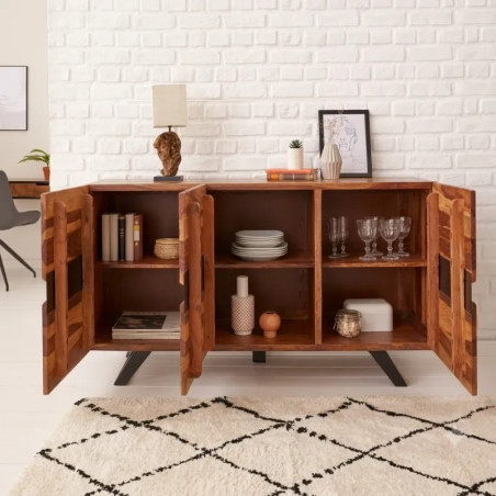 Buffet en palissandre bords naturels 3 portes AMAZONAS 150cm