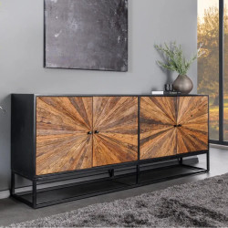 Buffet noir et bois de teck recyclé BARRACUDA 180cm 4 portes
