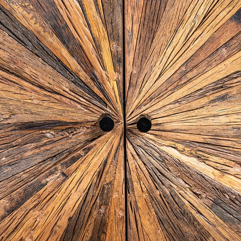 Buffet noir et bois de teck recyclé BARRACUDA 180cm 4 portes