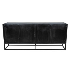 Buffet noir et bois de teck recyclé BARRACUDA 180cm 4 portes