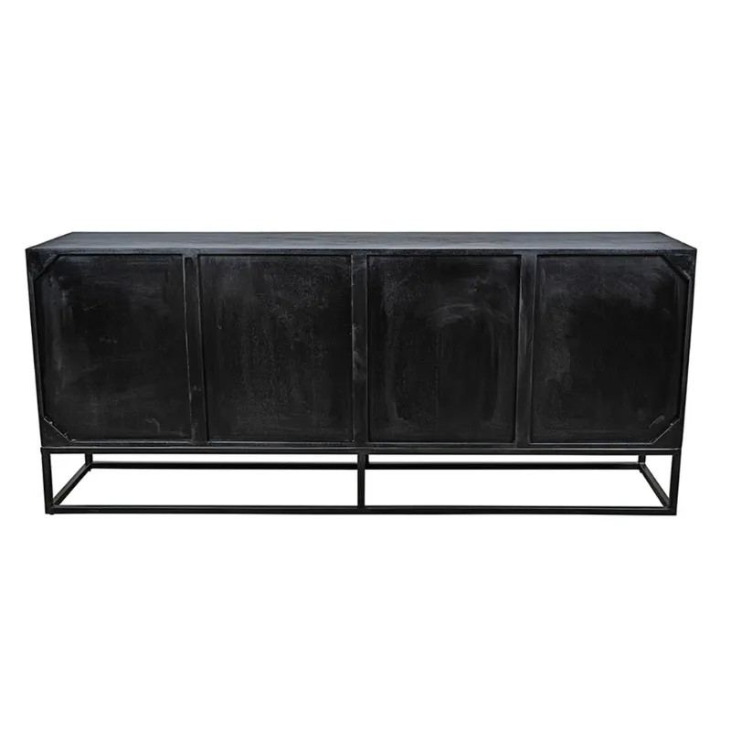 Buffet noir et bois de teck recyclé BARRACUDA 180cm 4 portes
