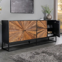 Buffet noir et bois de teck recyclé BARRACUDA 180cm 4 portes