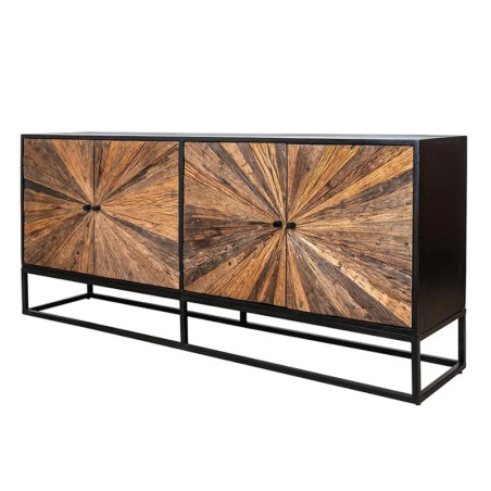 Buffet noir et bois de teck recyclé BARRACUDA 180cm 4 portes