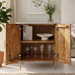 Buffet manguier clair et effet marbre CHIC 70cm 2 portes