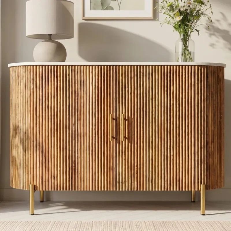 Buffet manguier massif et effet marbre CHIC 105cm 2 portes