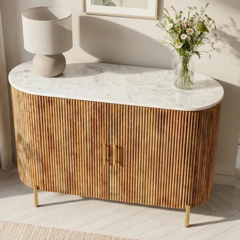 Buffet manguier massif et effet marbre CHIC 105cm 2 portes