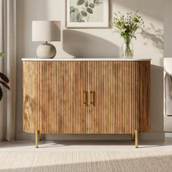 Buffet manguier massif et effet marbre CHIC 105cm 2 portes