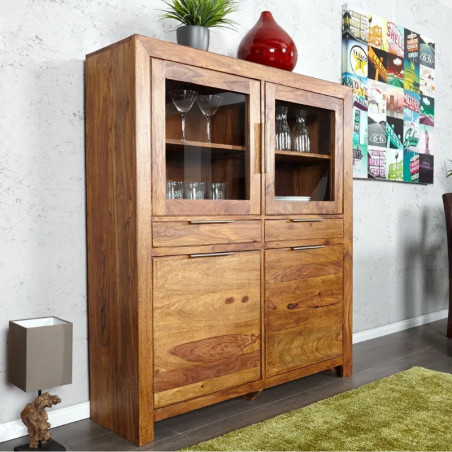 Vitrine en palissandre LAGOS 140cm 4 portes et 2 tiroirs
