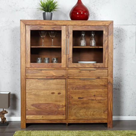Vitrine en palissandre LAGOS 140cm 4 portes et 2 tiroirs