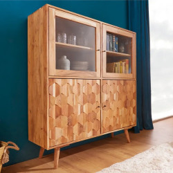 Vitrine acacia massif sculpté MYSTIC LIVING 118cm 3D