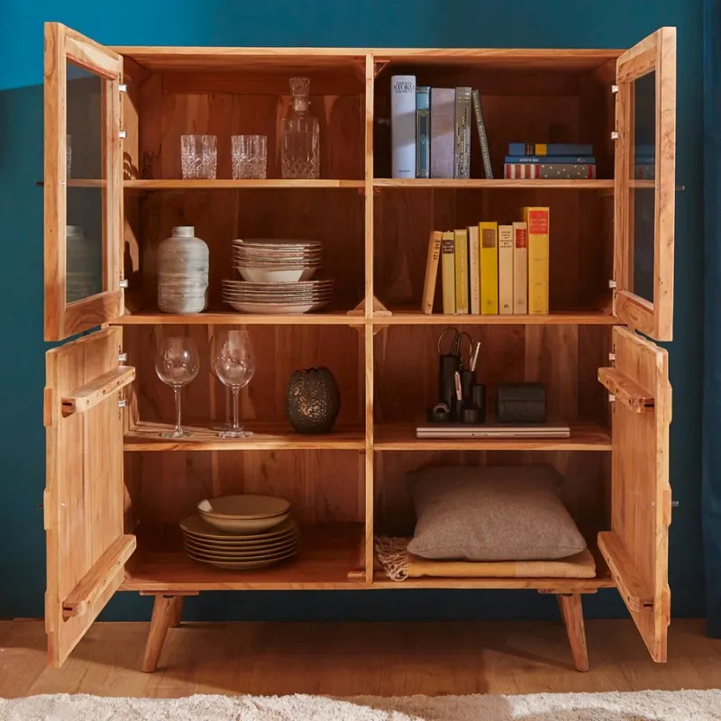 Vitrine acacia massif sculpté MYSTIC LIVING 118cm 3D