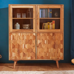 Vitrine acacia massif sculpté MYSTIC LIVING 118cm 3D