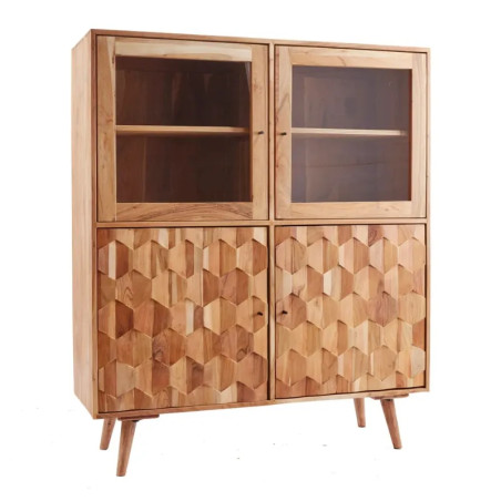 Vitrine acacia massif sculpté MYSTIC LIVING 118cm 3D