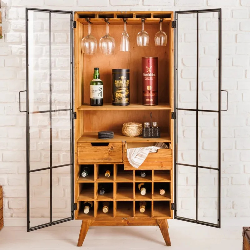 Vitrine bar en sapin massif et métal SEVEN SEAS 60cm