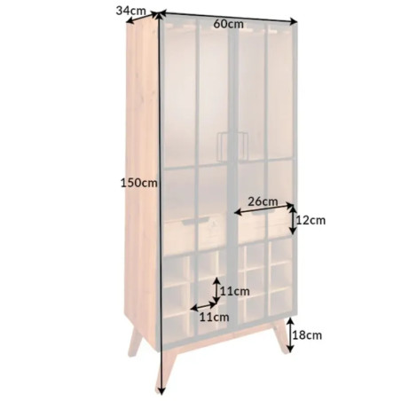 Vitrine bar en sapin massif et métal SEVEN SEAS 60cm