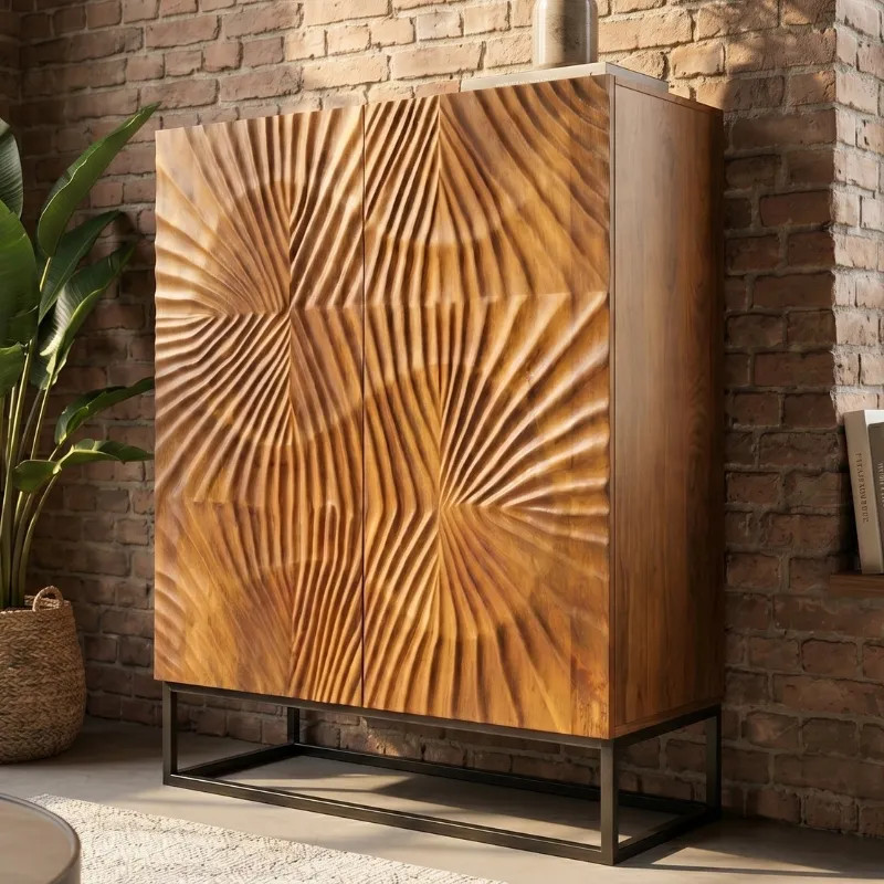 Armoire en manguier sculpté et métal SCORPION 100cm