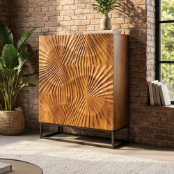 Armoire en manguier sculpté et métal SCORPION 100cm