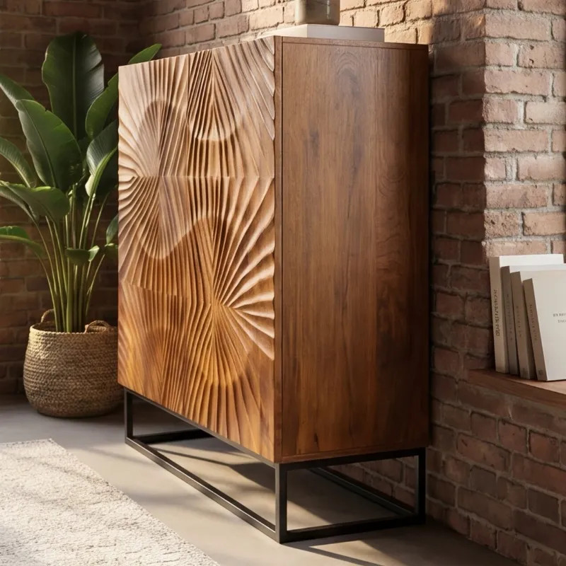 Armoire en manguier sculpté et métal SCORPION 100cm