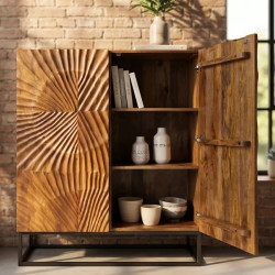 Armoire en manguier sculpté et métal SCORPION 100cm