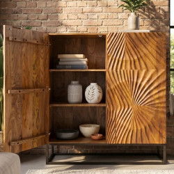 Armoire en manguier sculpté et métal SCORPION 100cm