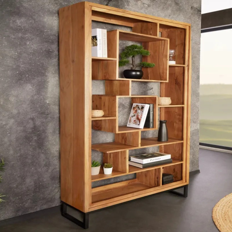 Étagère originale en acacia massif CUBUS 88cm pied métal
